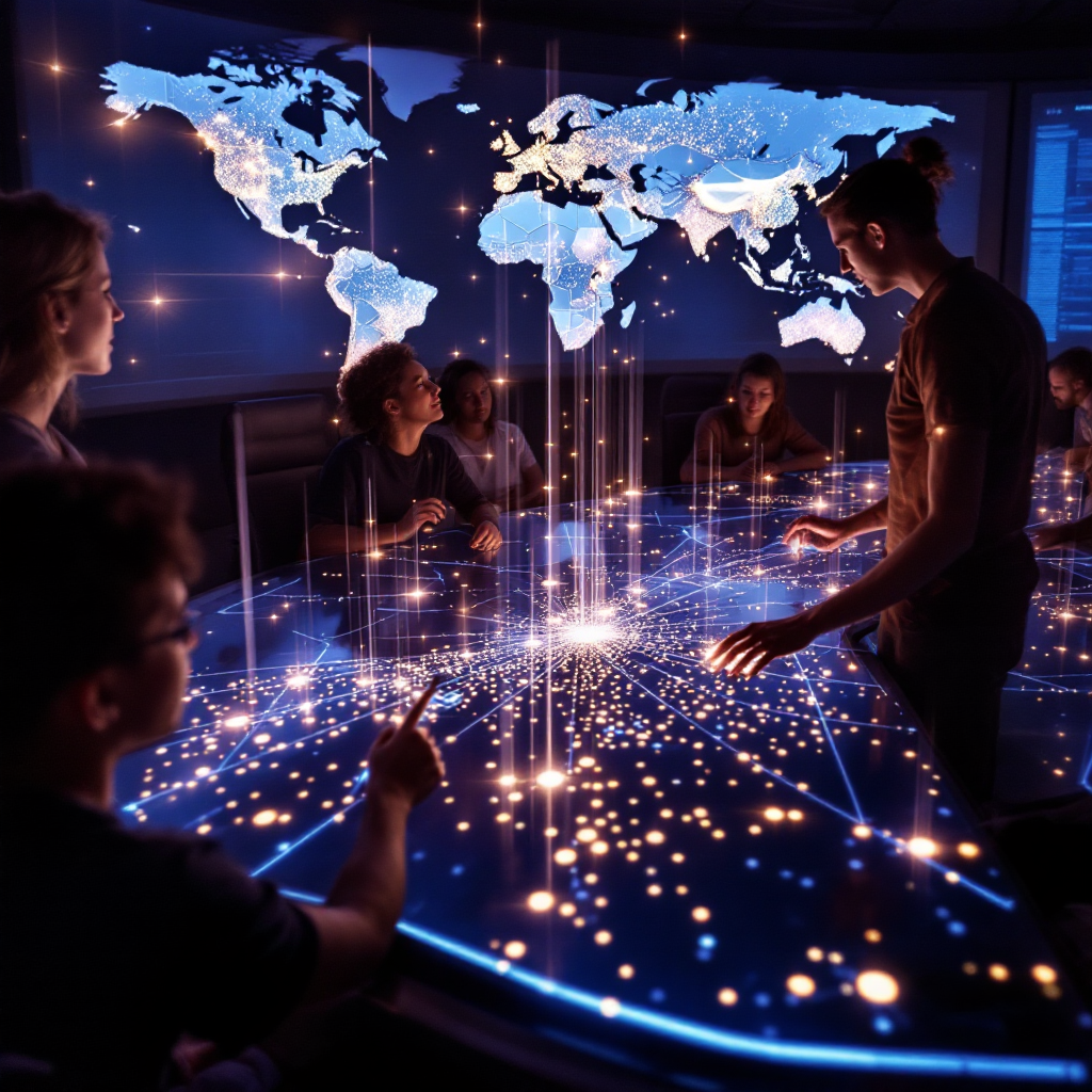 홀로그램 세계 지도로 분석하는 미래형 협업 공간