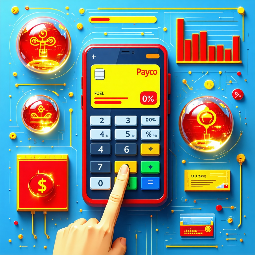 스마트폰 계산기 앱과 금융 아이콘이 밝은 색감으로 구성된 재무 계산 인터페이스 이미지