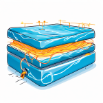 열선이 전류를 받아 매트리스 패드를 따뜻하게 만드는 구조를 단면도로 보여주는 모습이다.