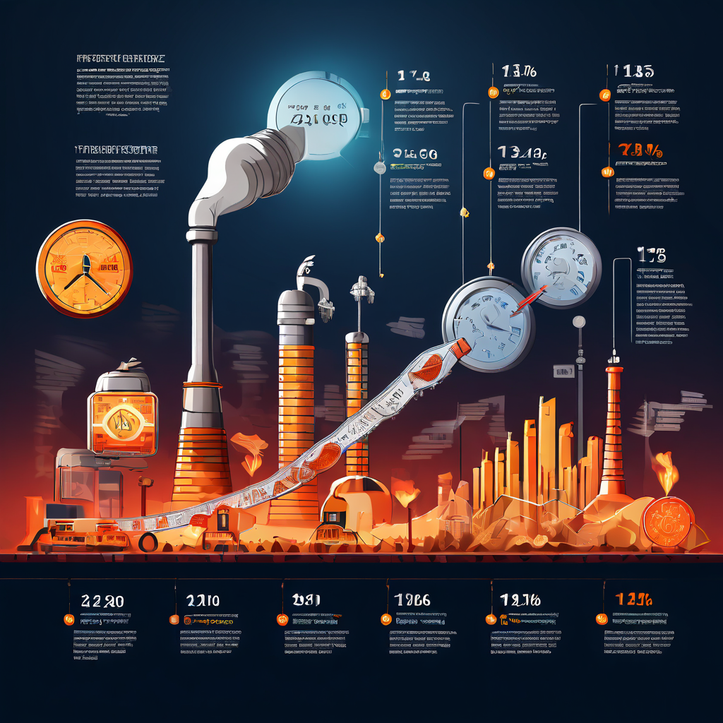 연한 배경에 가솔린 엔진에서 하이브리드 시스템으로 이어지는 그림 타임라인이 있으며, 주변에는 동전과 상승하는 유가 그래프가 배치되어 있습니다.