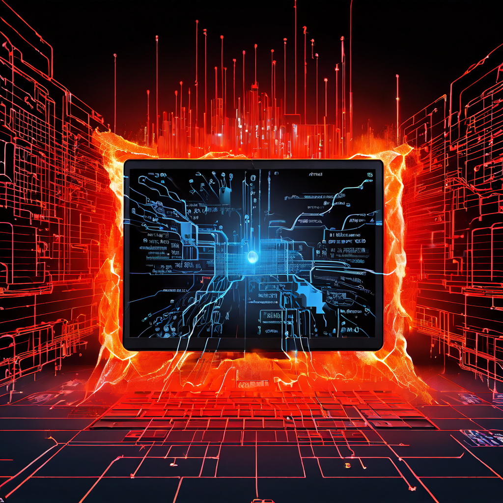 디지털 시스템 방화벽의 균열을 통해 조작된 검색어가 유입되어 내부 취약점을 드러내는 사이버 보안 위협의 개념도를 묘사한 이미지입니다.