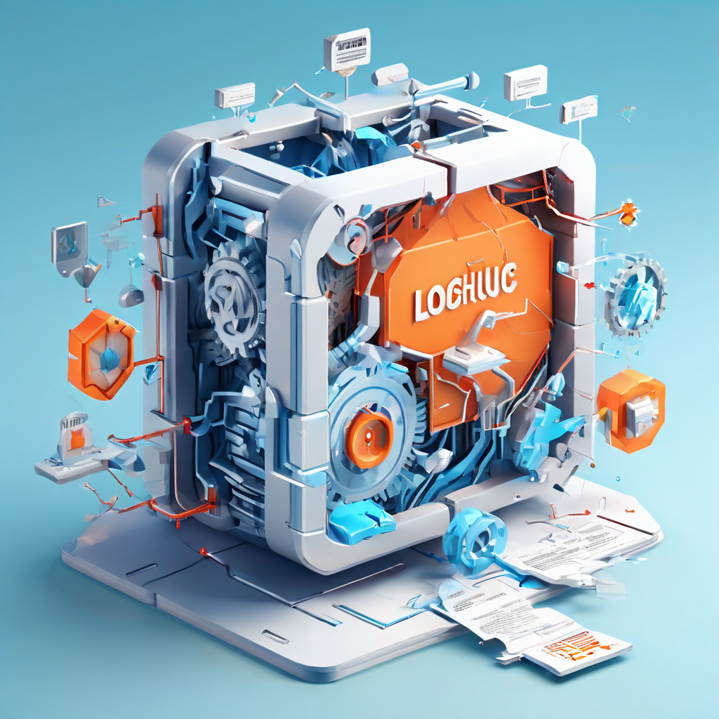 논리적 오류와 권한 설정 충돌로 인한 시스템 오류 개념을 시각화한 3D 플로우차트로, 'Logic' 톱니바퀴가 'Permissions' 방패와 부딪히며 디지털 금이 가고 오류 스파크가 발생하는 모습을 묘사합니다.