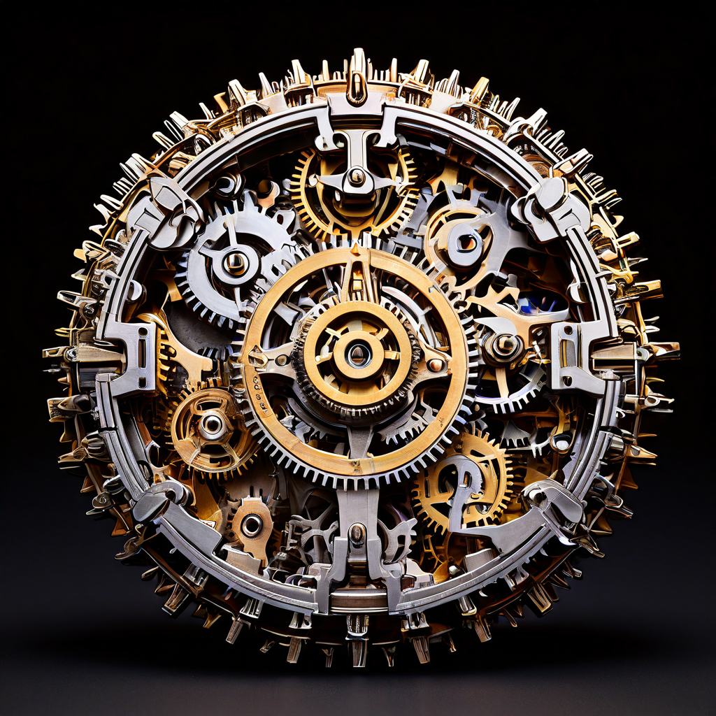 다양한 언어로 표시된 맞물린 톱니바퀴 퍼즐에서 하나의 톱니가 걸려 전체 시스템이 멈추고 긴장되는 모습으로 언어 장벽이 소통과 협력 과정에 미치는 영향을 시각적으로 표현한 이미지입니다.