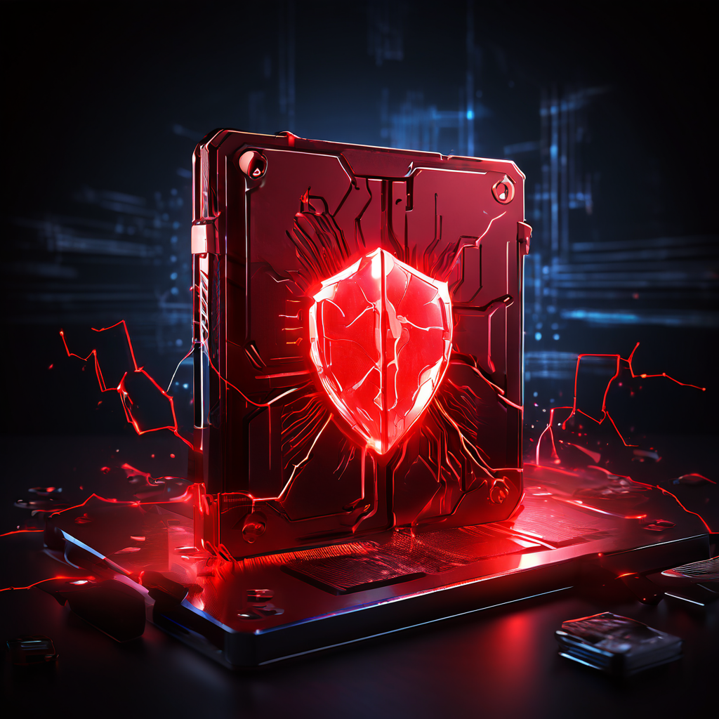 데이터 복구 또는 사이버 보안 개념을 상징적으로 표현한 이미지로, 금이 간 하드 드라이브에서 유출되는 디지털 데이터 스트림을 의료 차트와 경고 아이콘이 분석하는 모습을 묘사하고 있습니다.