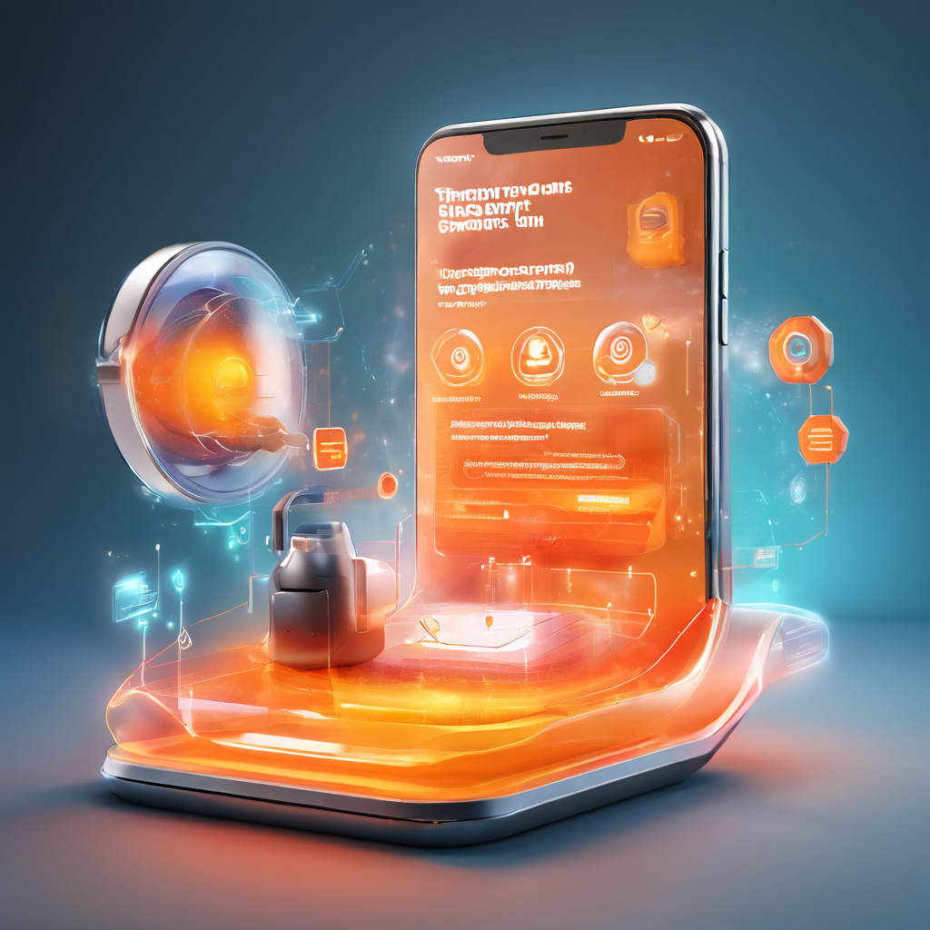 Abstract digital service layers showing what happens after tapping a mobile support button, with cloud and data flow in a premium...